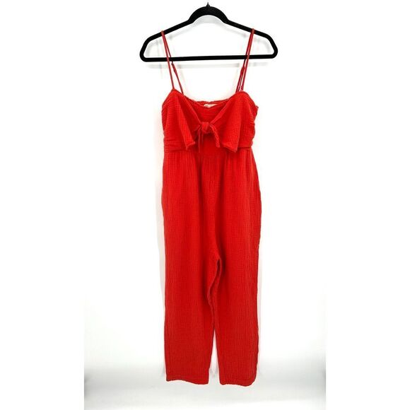 ANTHROPOLOGIE Saturday Sunday Red Orange Gauzy Isabel Tie Front Jumpsuit Medium - Picture 4 of 9